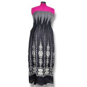Anthropologie Lapis Strapless Long Dress Smocked Stretchy Upper Floral One Size